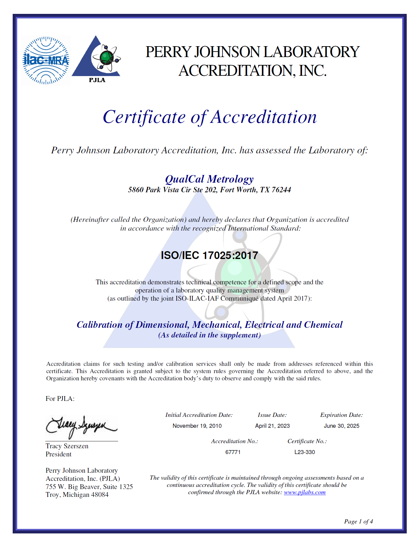 Certificate of Accreditation ISO/IEC 17025:2017